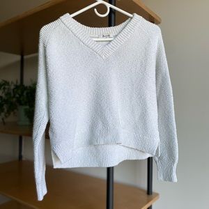 Madewell Arden V-Neck Crop Pullover Sweater in Bright Ivory, Size XS